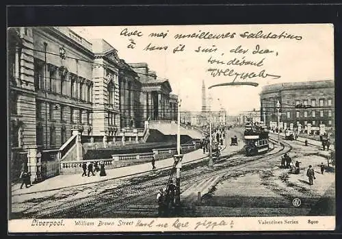 AK Liverpool, William Brown Street, Strassenpartie mit Strassenbahn