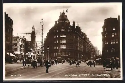 AK Manchester, Victoria Street, Strassenpartie mit Strassenbahn