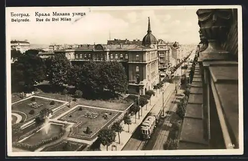 AK Belgrad, Rue du Roi Milan, Strassenbahn