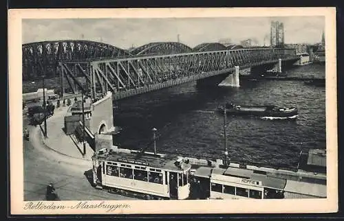 AK Rotterdam-Maasbruggen, Brücke mit Strassenbahn