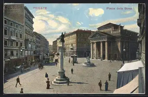 AK Trieste, Piazza delle Borsa, Strassenbahn