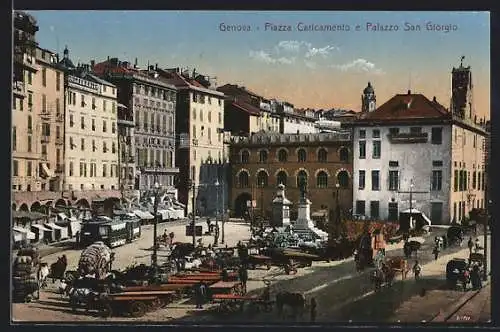 AK Genova, Piazza Caricamento e Palazzo San Giorgio, Strassenbahn