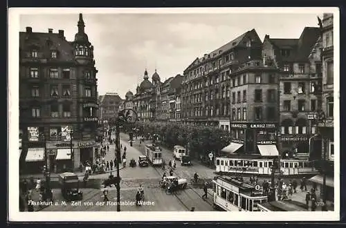 AK Frankfurt a. M., Zeil mit Geschäften und Strassenbahn von der Konstabler Wache