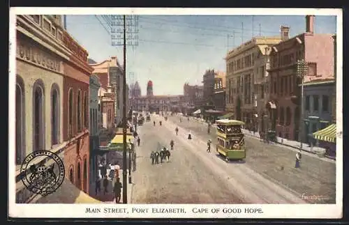 AK Port Elizabeth /Cape of Good Hope, Main Street, Strassenpartie mit Strassenbahn