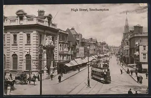 AK Southampton, High Street, Strassenpartie mit Strassenbahn