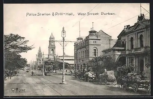 AK Durban, West-Street, Police Station & Drill-Hall, Strassenbahn