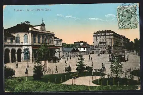AK Torino, Stazione Porta Susa, Strassenbahn