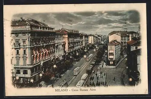 AK Milano, Corso Buenos Aires, Strassenbahn
