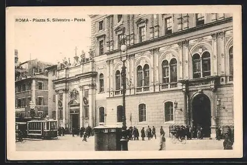 AK Roma, Piazza S. Silvestro & Posta, Strassenbahn