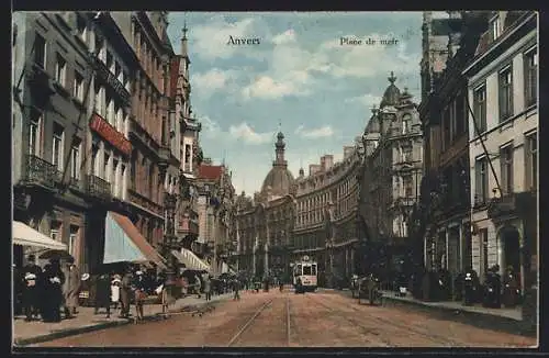 AK Anvers, Place de meir, Strassenbahn