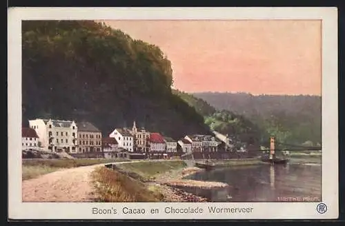 AK Bodenbach, Panorama mit Brücke, Wormerveer, Boon`s Cacao en Chocolade, Reklame
