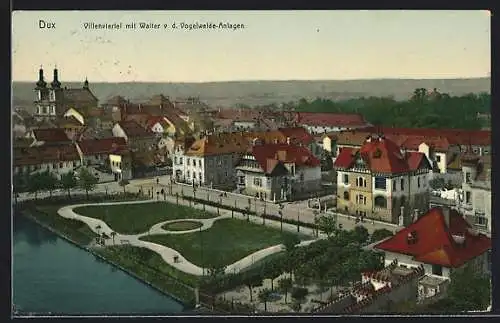 AK Dux, Villenviertel mit Walter v. d. Vogelweide-Anlagen