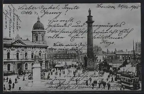 AK Hull, Victoria Square, Strassenbahn