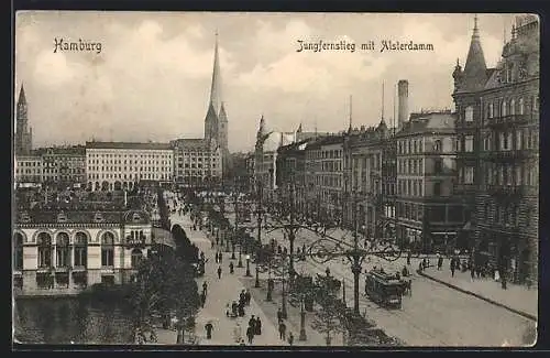 AK Hamburg, Jungfernstieg mit Strassenbahn und Alsterdamm