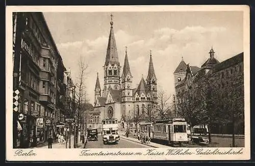 AK Berlin, Tauentzienstrasse mit Kaiser Wilhelm-Gedächtniskirche und Strassenbahn