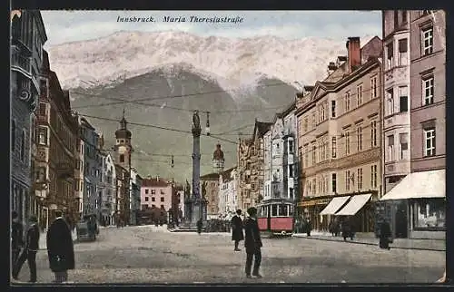 AK Innsbruck, Strassenbahn in der Maria Theresienstrasse
