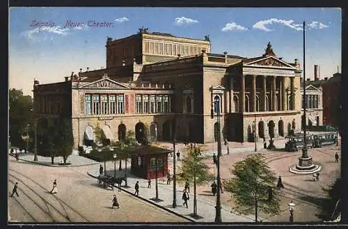 AK Leipzig, Strassenbahn am Neuen Theater