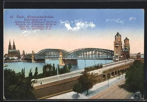 AK Köln, Hohenzollernbrücke mit Strassenbahn