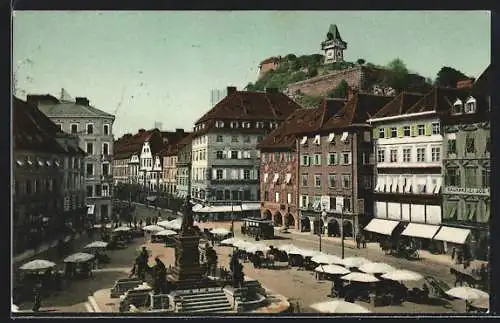 AK Graz, Hauptplatz mit dem Schlossberg