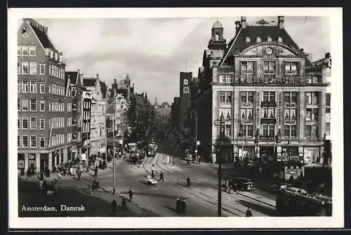 AK Amsterdam, Damrak mit Strassenbahn