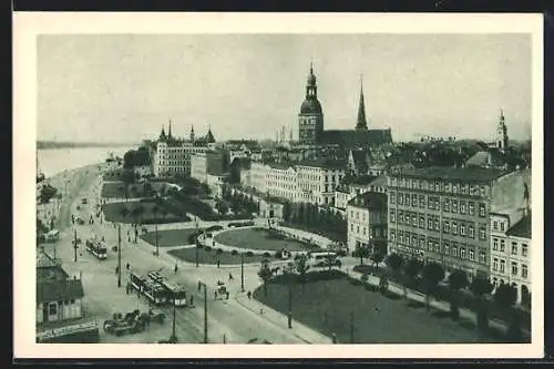 AK Riga, Der Dunakai, Strassenbahnen