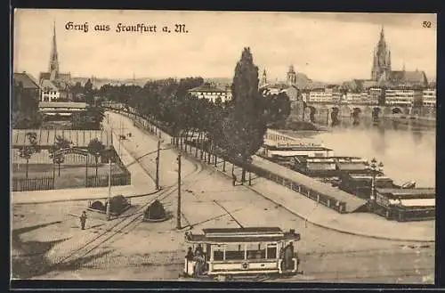 AK Sachsenhausen-Frankfurt am Main, Strassenpartie mit Strassenbahn