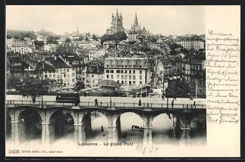 AK Lausanne, Le grand Pont, Strassenbahn