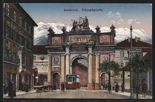 AK Innsbruck, Triumphpforte mit Strassenbahn