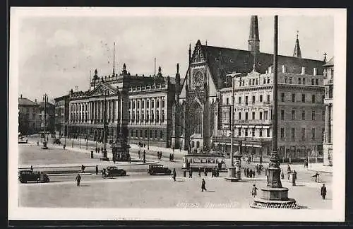 AK Leipzig, Universität und Paulinerkirche, Strassenbahn