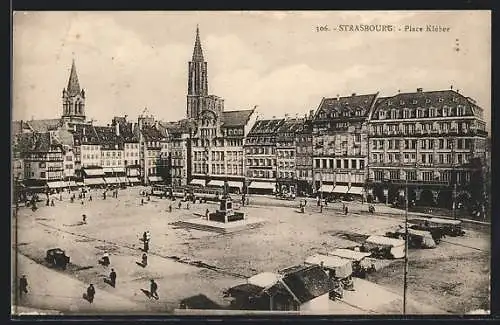 AK Strasbourg, Place Kléber, Strassenbahn