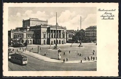 AK Leipzig, Neus Theater am Augustusplatz mit Strassenbahn