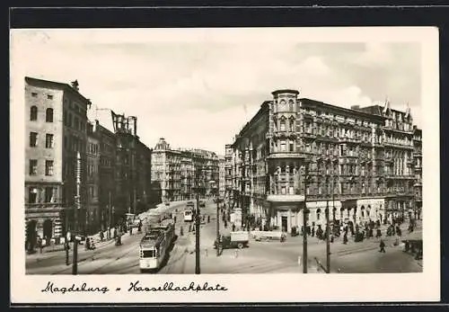 AK Magdeburg, Kasselbackplatz mit Strassenbahn