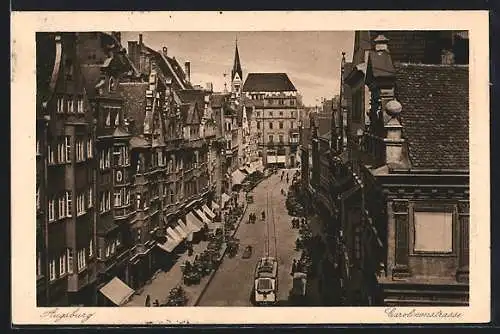 AK Augsburg, Karolinenstrasse mit Strassenbahn
