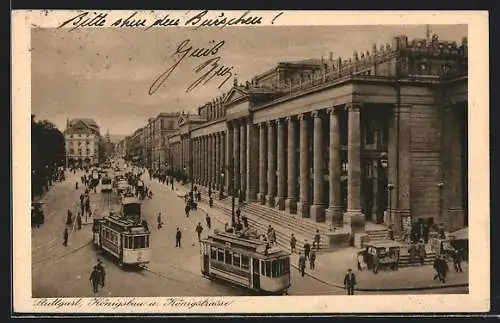 AK Stuttgart, Königsbau und Königstrasse mit Strassenbahn