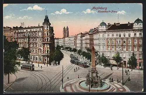 AK Magdeburg, Hasselbachplatz mit Strassenbahn