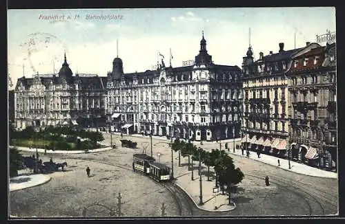 AK Frankfurt a. M., Strassenbahn auf dem Bahnhofsplatz