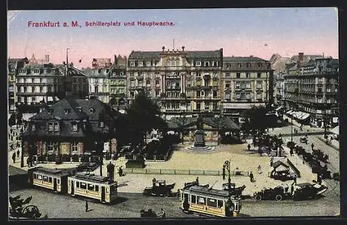 AK Frankfurt, Schillerplatz und Hauptwache, Strassenbahnen