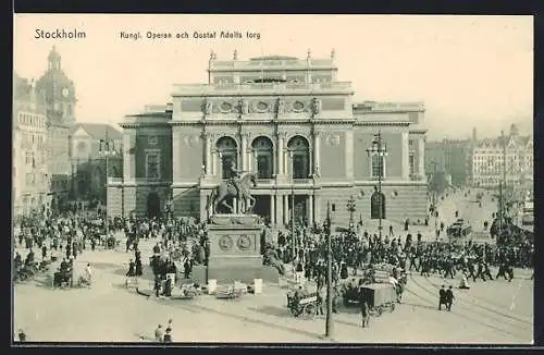 AK Stockholm, Kung. Operan och Gustf Adolfs torg, Strassenbahn
