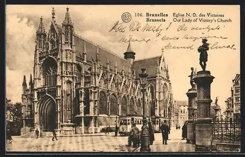 AK Brussels, Our Lady of Victory`s Church, Strassenbahn