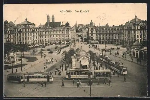 AK München, Strassenbahnen am Rondell