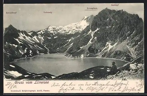 AK Lünersee, Ansicht mit Kanzelkopf, Todenalp, Seesaplana und Seekopf