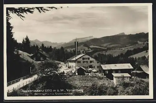 AK Österreichisches Grenzwirtshaus Walserschanz mit Fahne