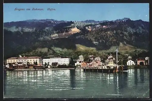 AK Bregenz am Bodensee, Blick zum Hafen