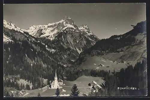 AK Schröcken, Ortsansicht mit dem Berg Schröcken