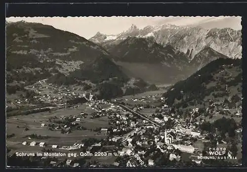 AK Schruns im Montafon, Ortsansicht gegen Golm u. Zimba