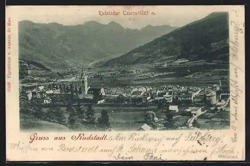 AK Radstadt, Ortsansicht aus der Vogelschau, Radstädter Tauern