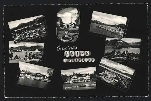 AK Prien am Chiemsee, Landungsbrücke, Schloss, Seenpanorama, Hafenpartie