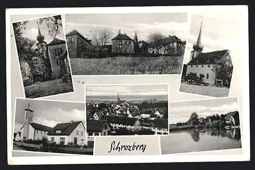 AK Schrozberg, Ortsansicht, Kirche, Teilansichten