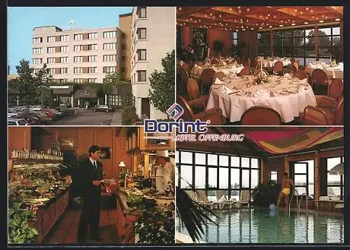 AK Offenburg, Das Dorint-Hotel Offenburg mit Speisesaal, Buffet und Hallenbad