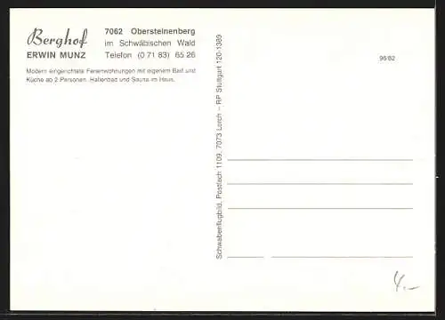 AK Obersteinenberg im Schwäbischen Wald, Der Gasthof Berghof von Erwin Munz